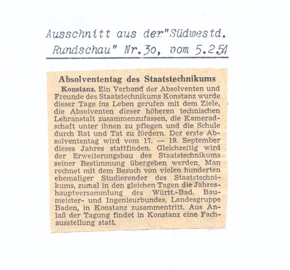 Zeitungsausschnitt aus der Südwestdeutschen Rundschau vom 5.2.1954
